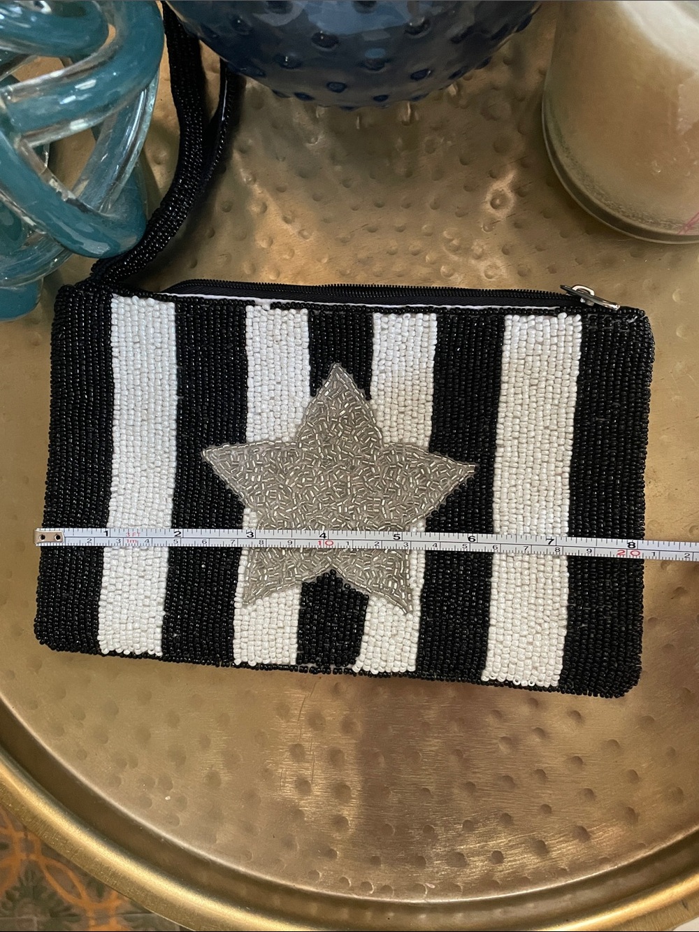 BOUTIQUE Black & White Beaded Stripe Wristlet with Silver Star - Picture 9 of 10